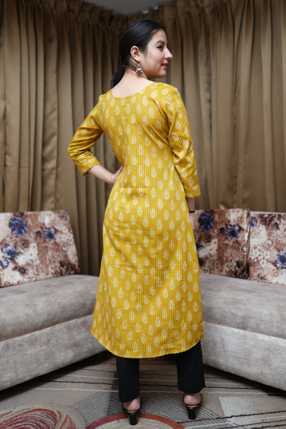 Mustard Yellow Ikat Cotton Kurta