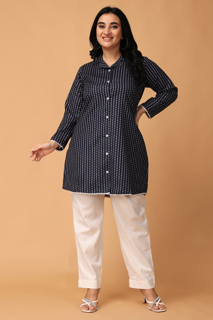 Navy Blue Winter Short Kurti