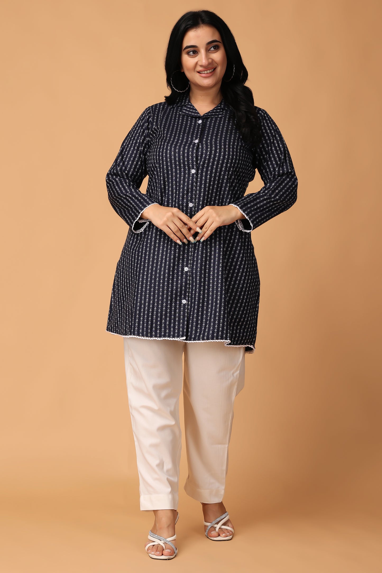 Navy Blue Winter Short Kurti