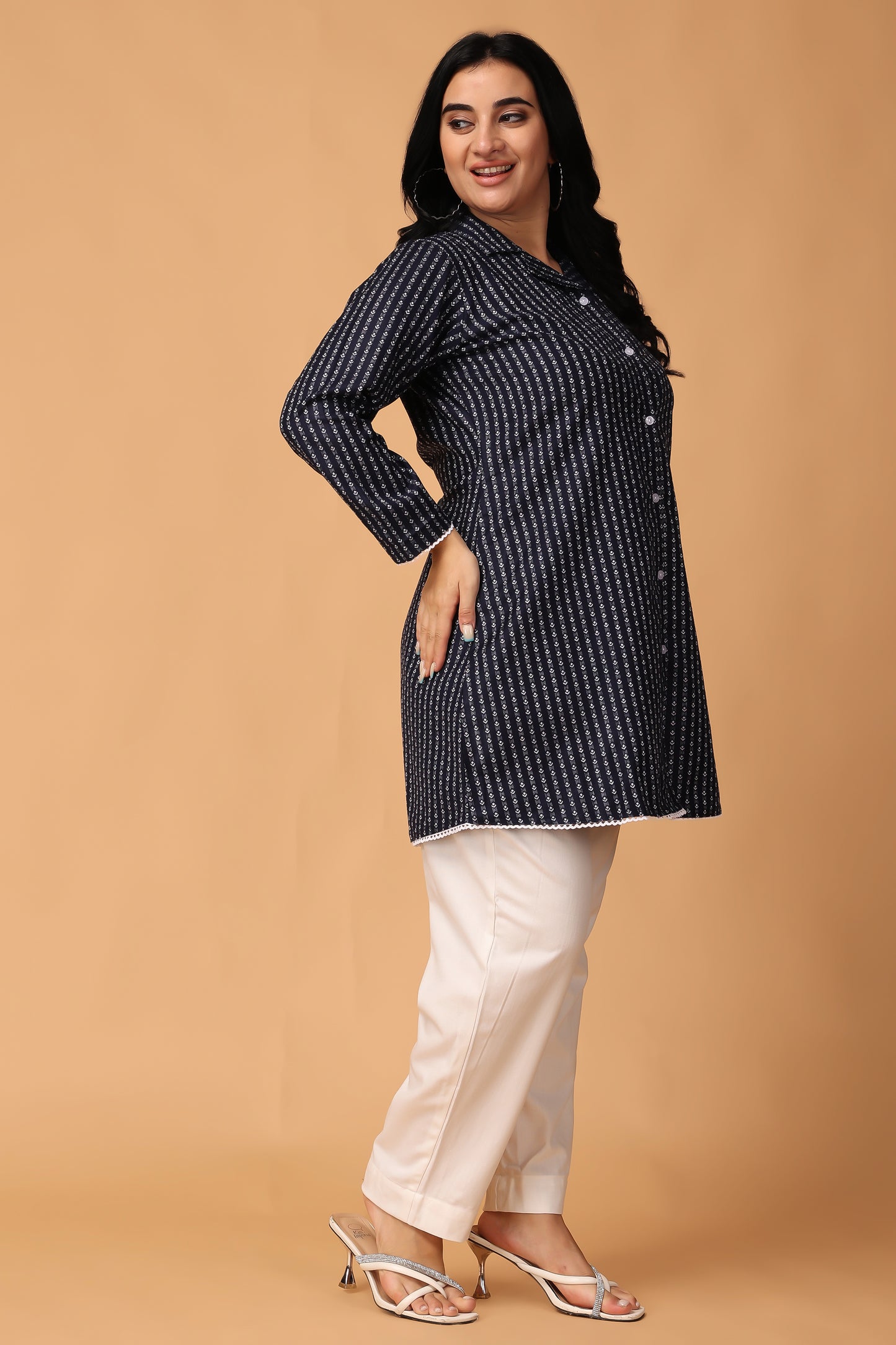 Navy Blue Winter Short Kurti