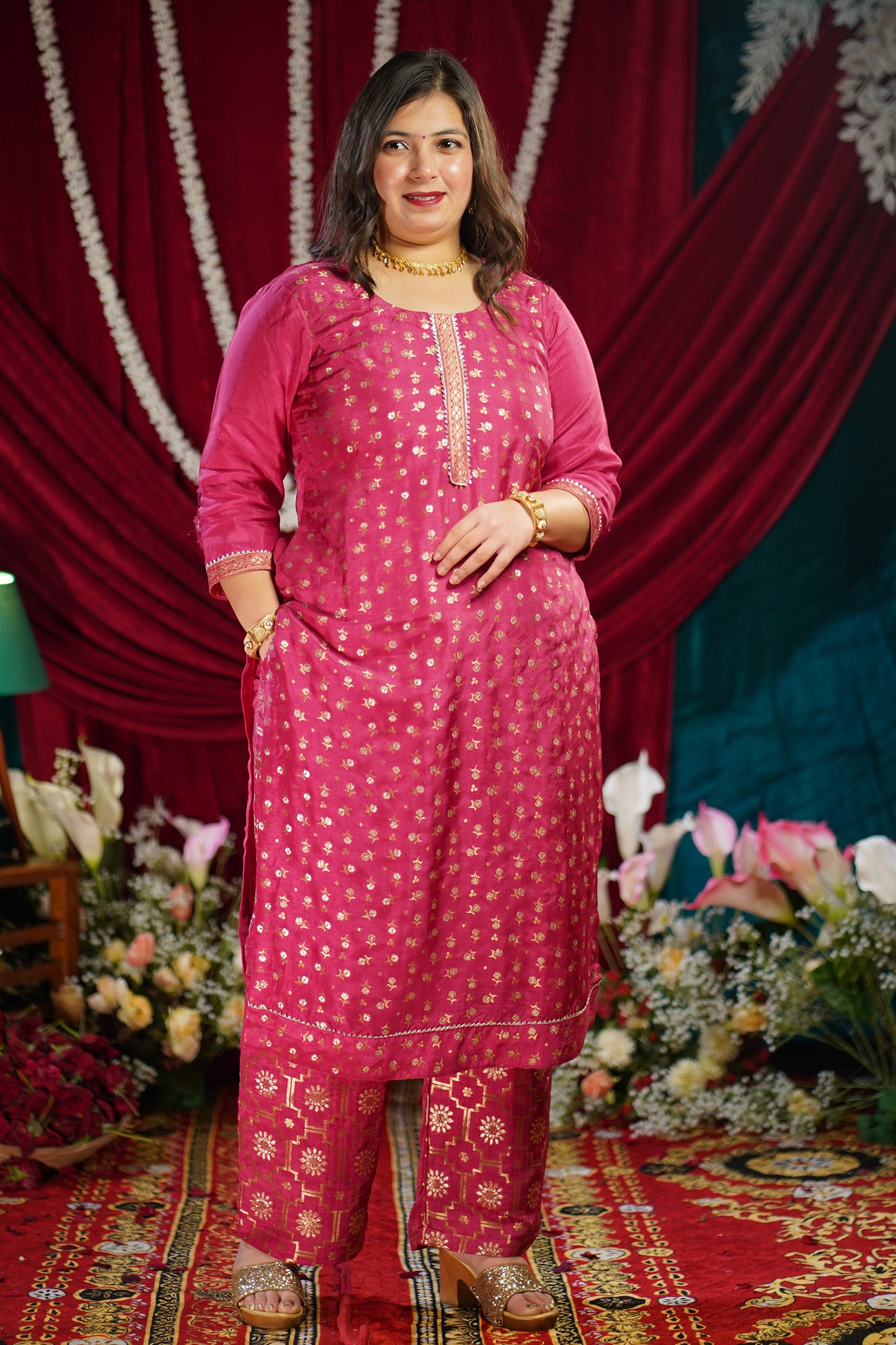 Onion Rose Jacquard Pant Suit