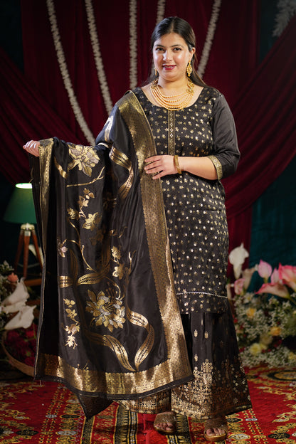 Opulent Black Jacquard Sharara Suit