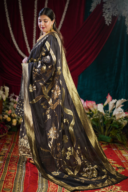 Opulent Black Jacquard Sharara Suit