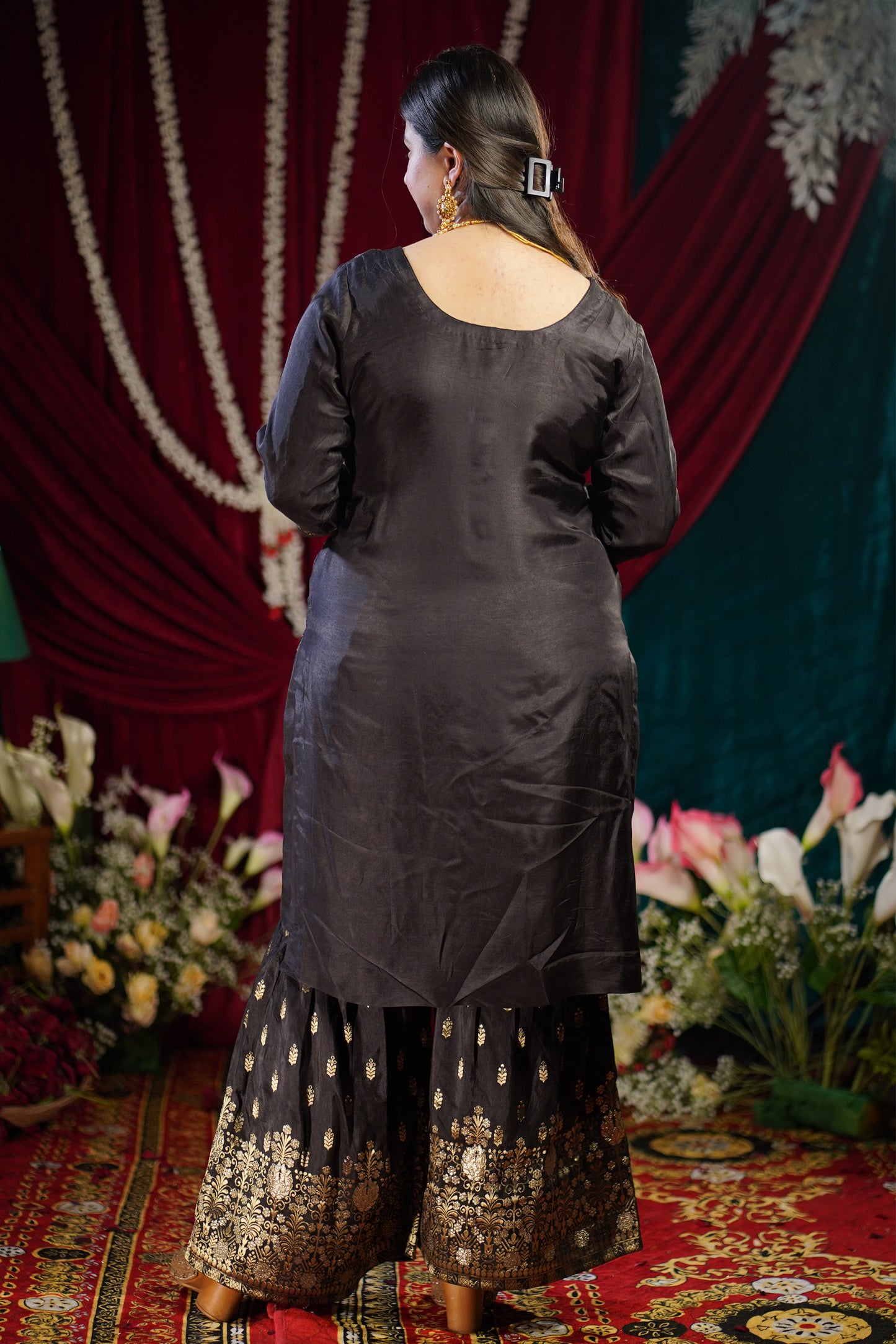 Opulent Black Jacquard Sharara Suit