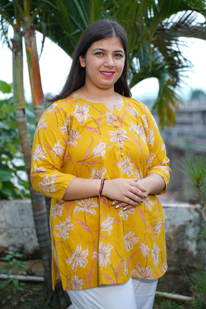 Pansy Yellow Floral Cotton Kurta