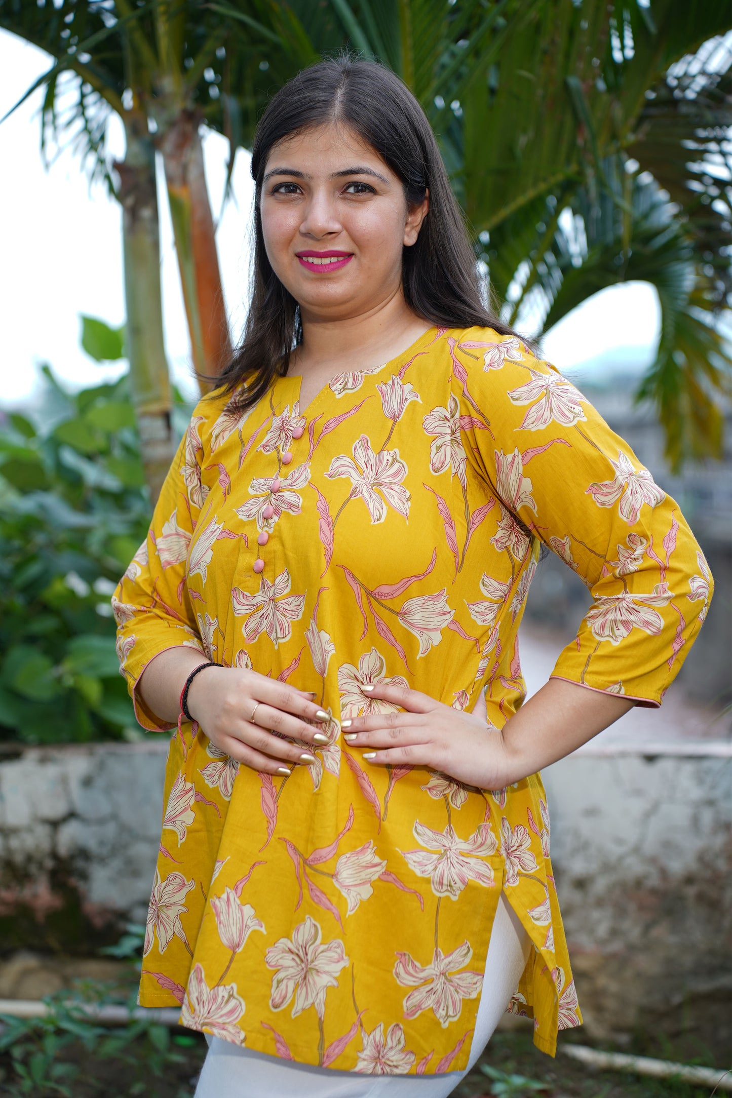 Pansy Yellow Floral Cotton Kurta