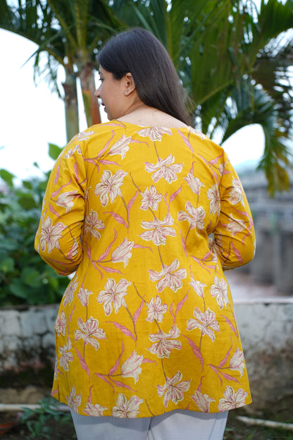 Pansy Yellow Floral Cotton Kurta