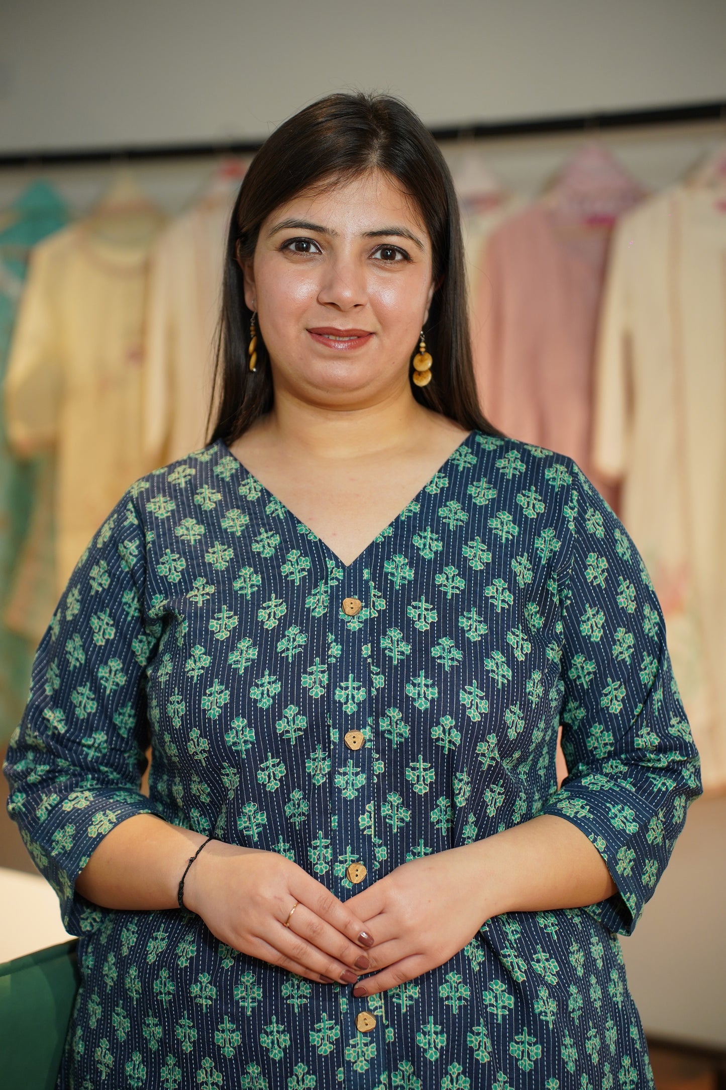 Peacock Ajrakh Katha Kurta Set