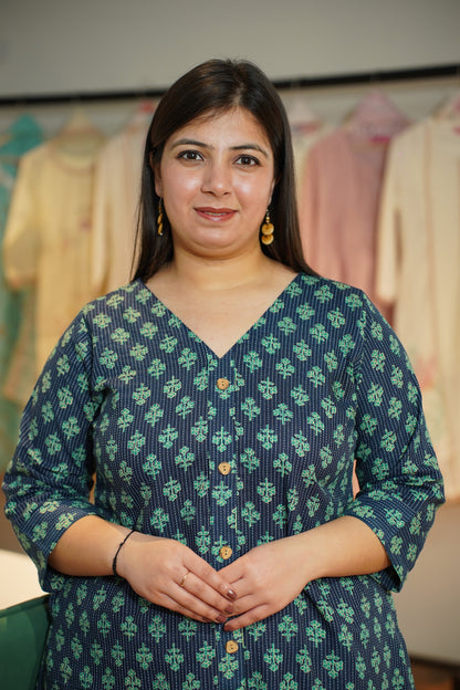 Peacock Ajrakh Katha Kurta Set