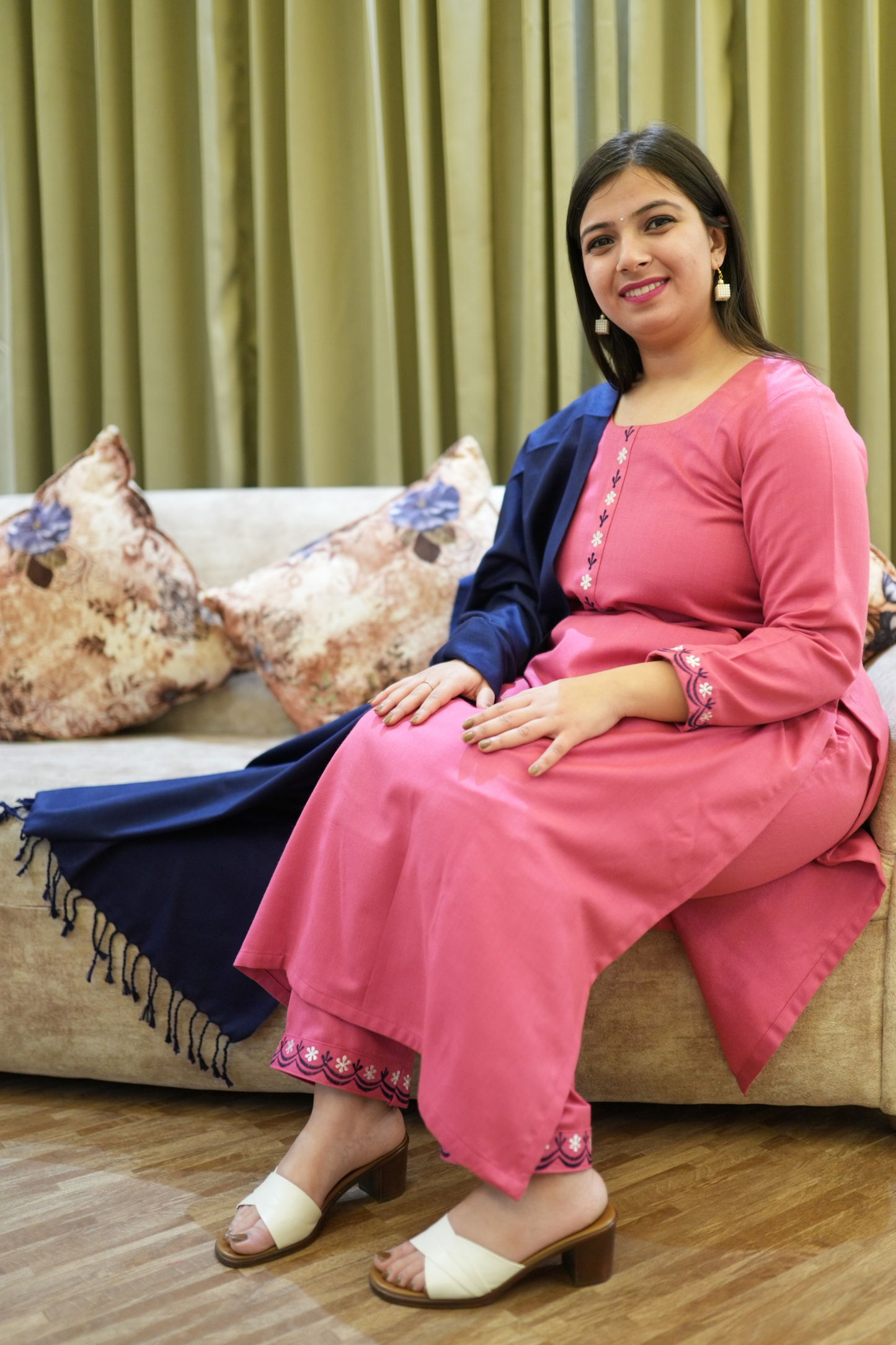 Pink Woollen Kurta Set for Ladies