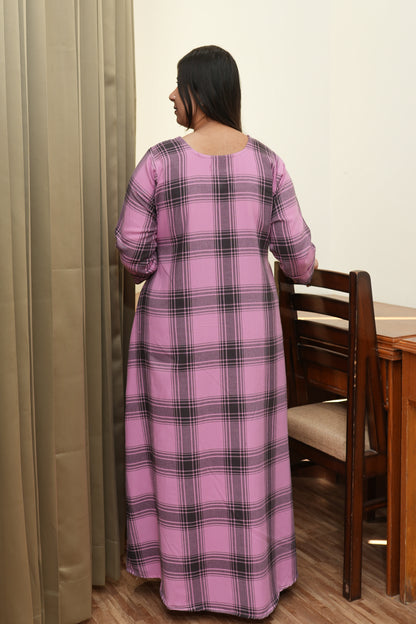 Pink Winter Night Dress For Women