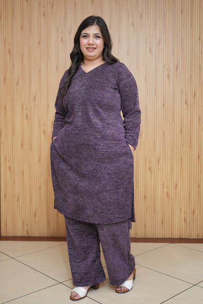 Purple Sparkle Knitted Suit Set