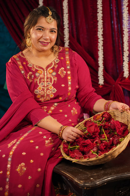 Radiant Maroon Fancy Skirt Suit