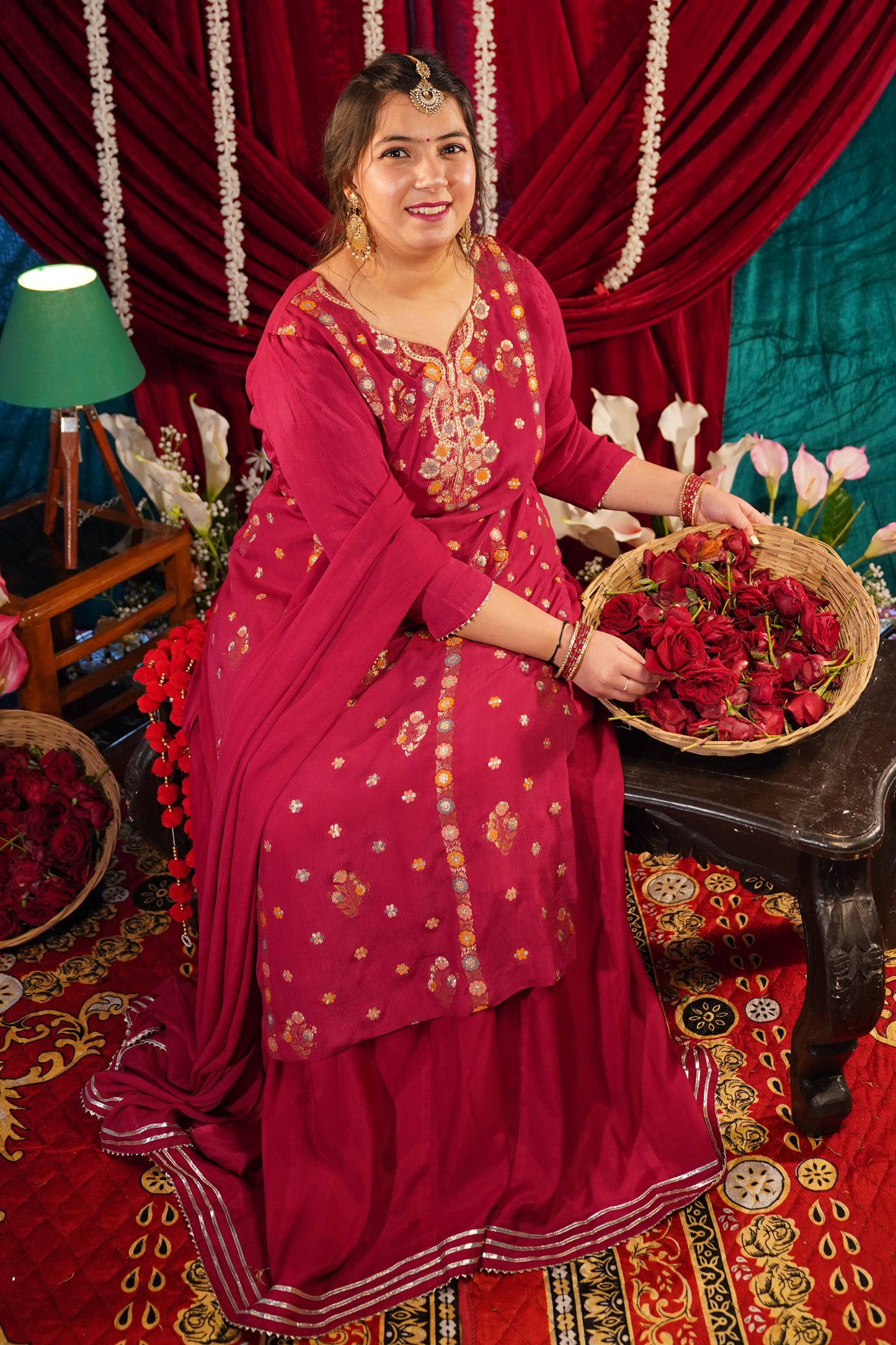 Radiant Maroon Fancy Skirt Suit