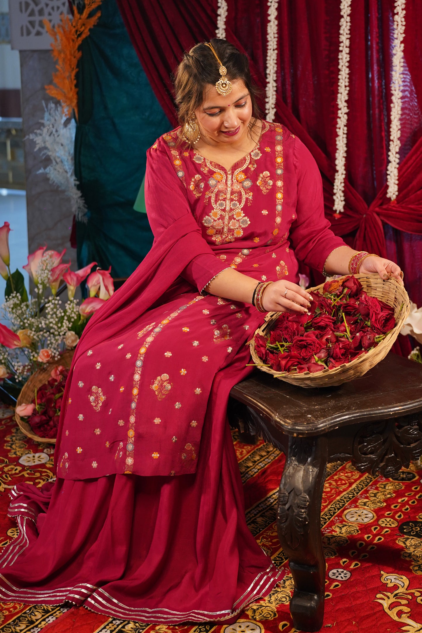 Radiant Maroon Fancy Skirt Suit