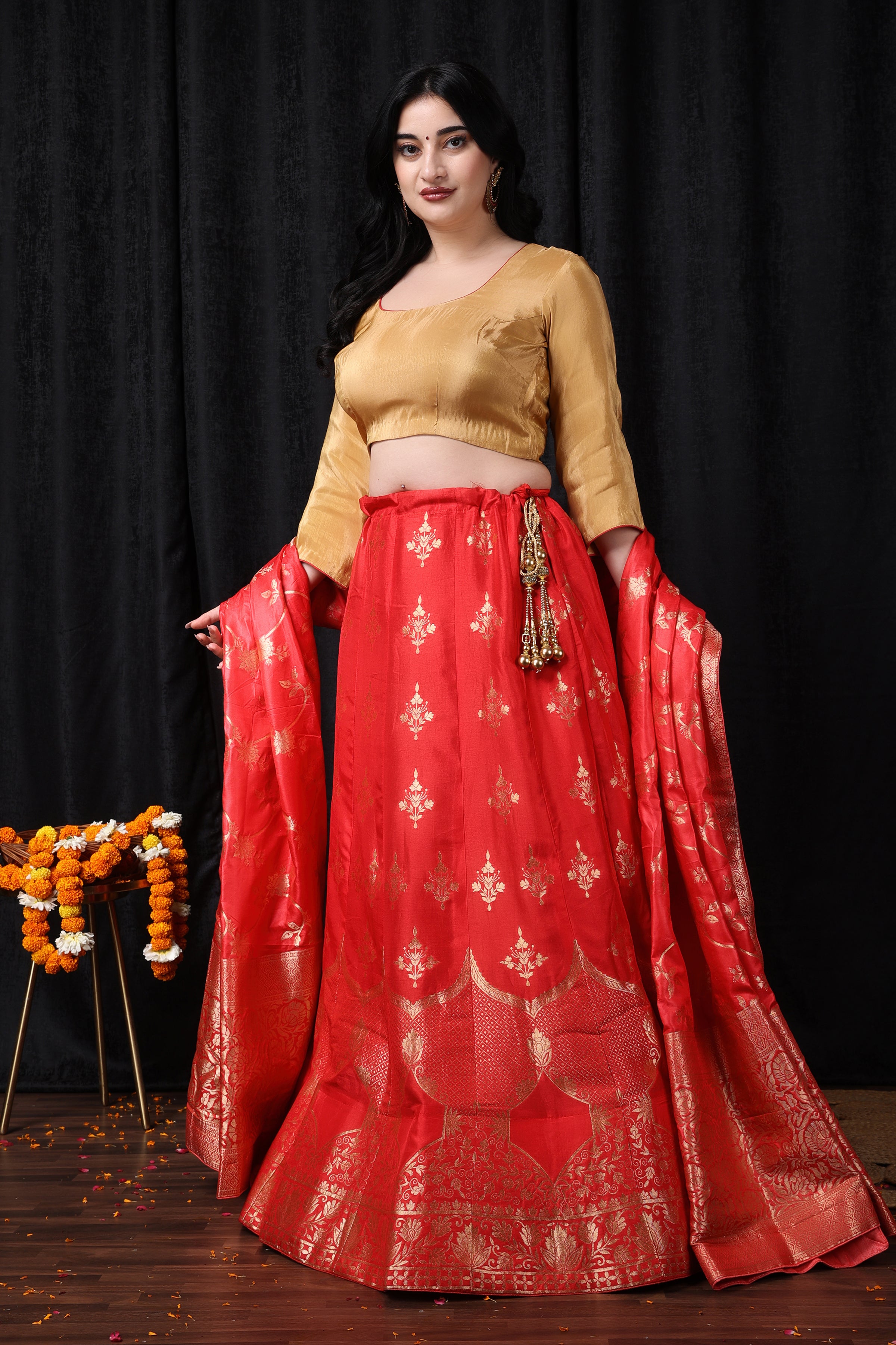 Buy Online Designer Sanya Gulati Rose gold lehenga with Boho Blouse and  Dupatta