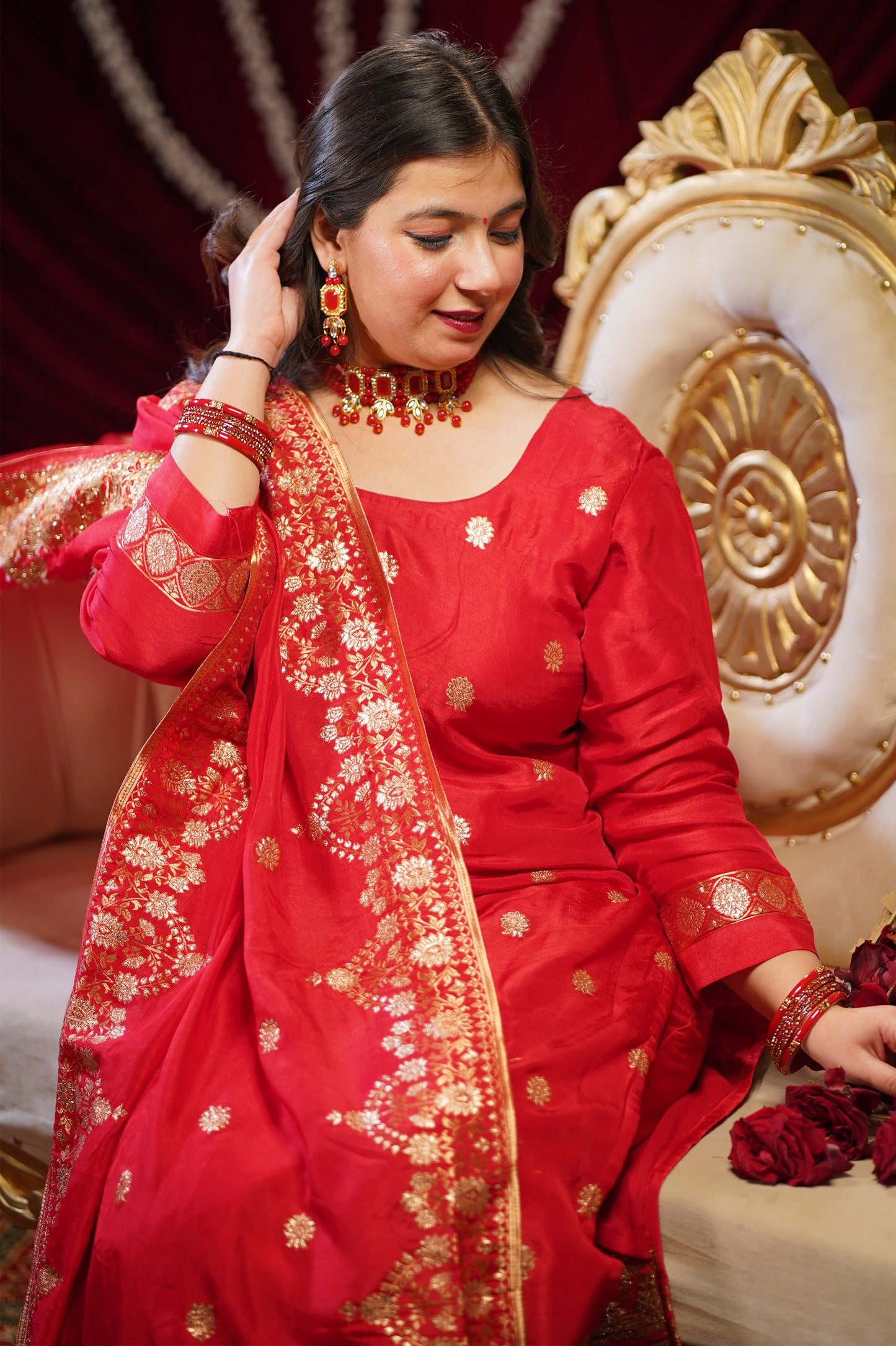 Fiesta Red Jacquard Silk Suit