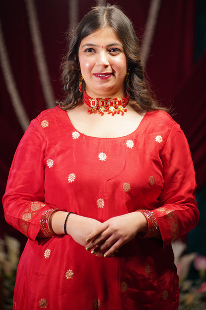 Fiesta Red Jacquard Silk Suit