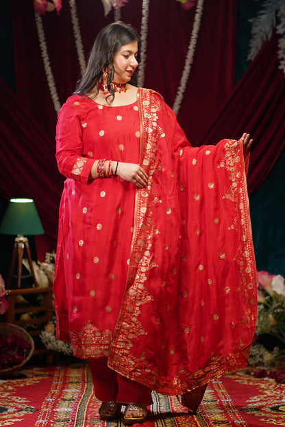 Fiesta Red Jacquard Silk Suit