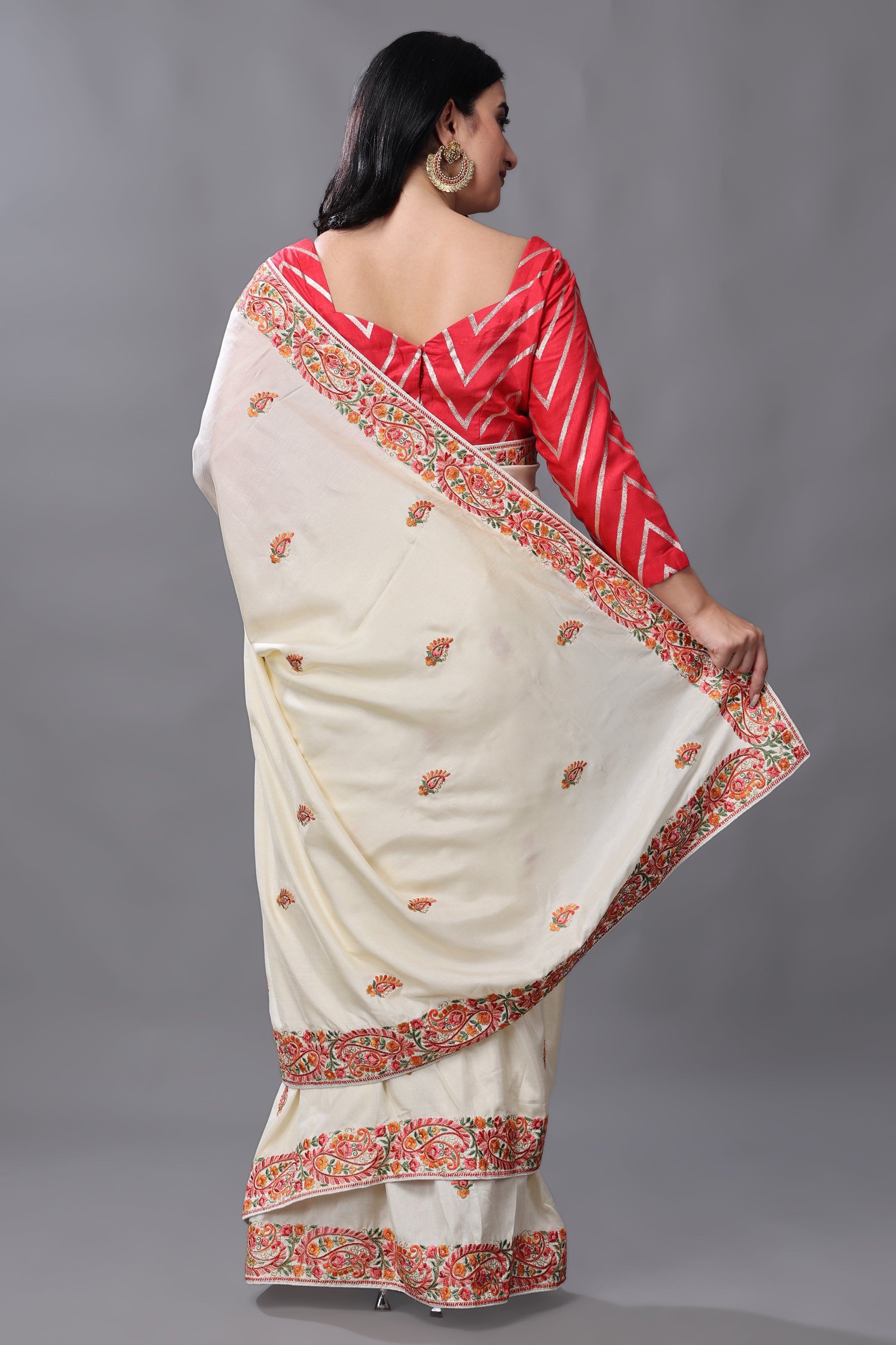 Buy Silver Silk Blend Readymade Saree Blouse Online - KARMAPLACE —  Karmaplace