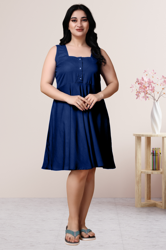 Navy Blue Rayon Short Nighty