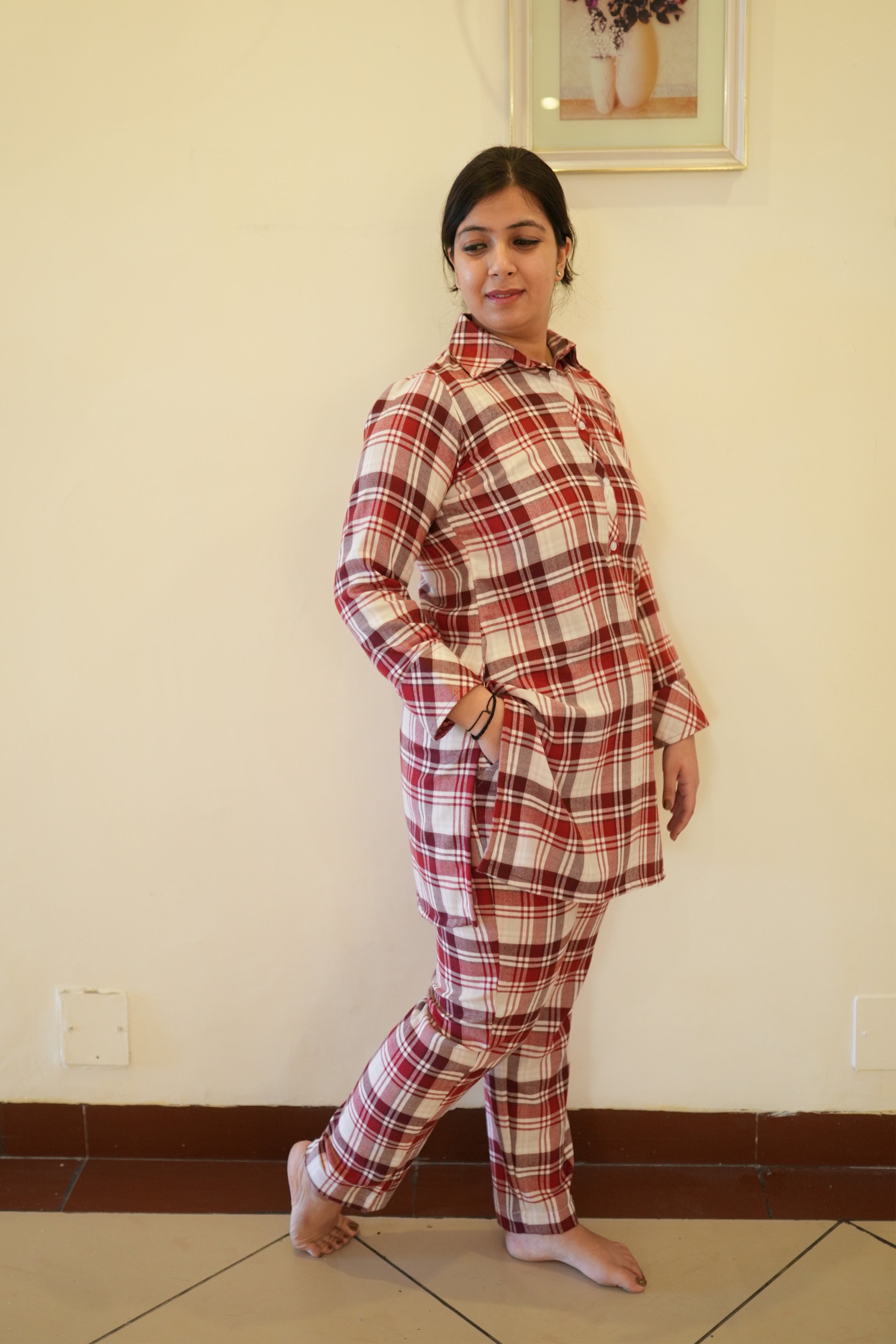 Checkered night suit hot sale