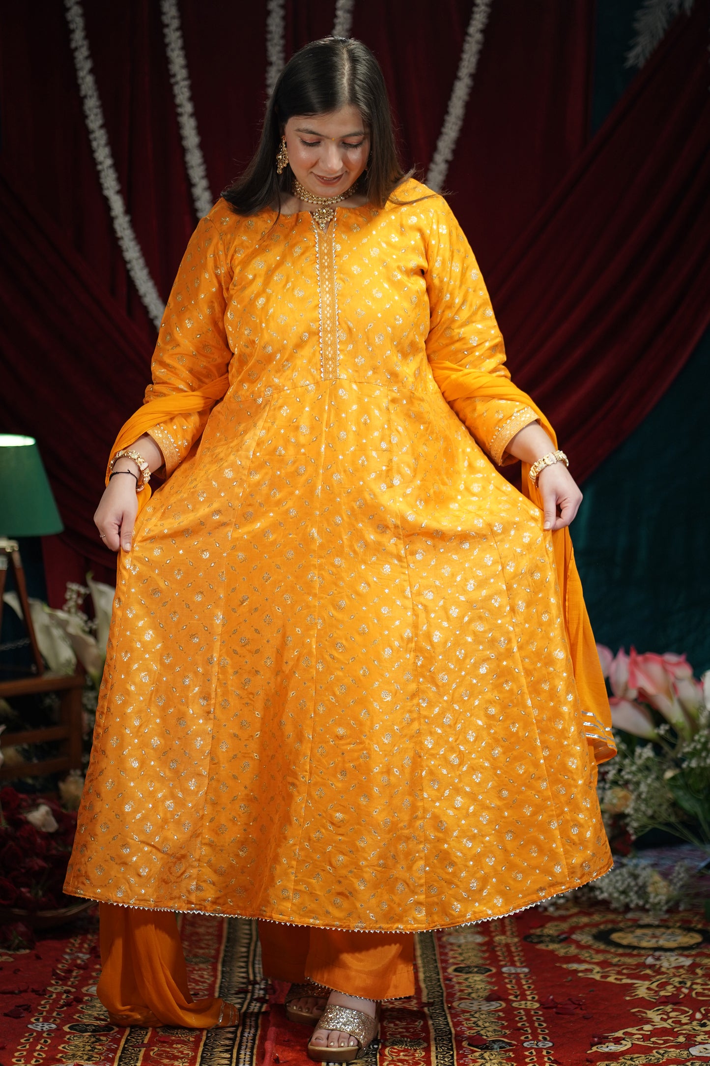 Sunny Gold Jacquard Anarkali Set