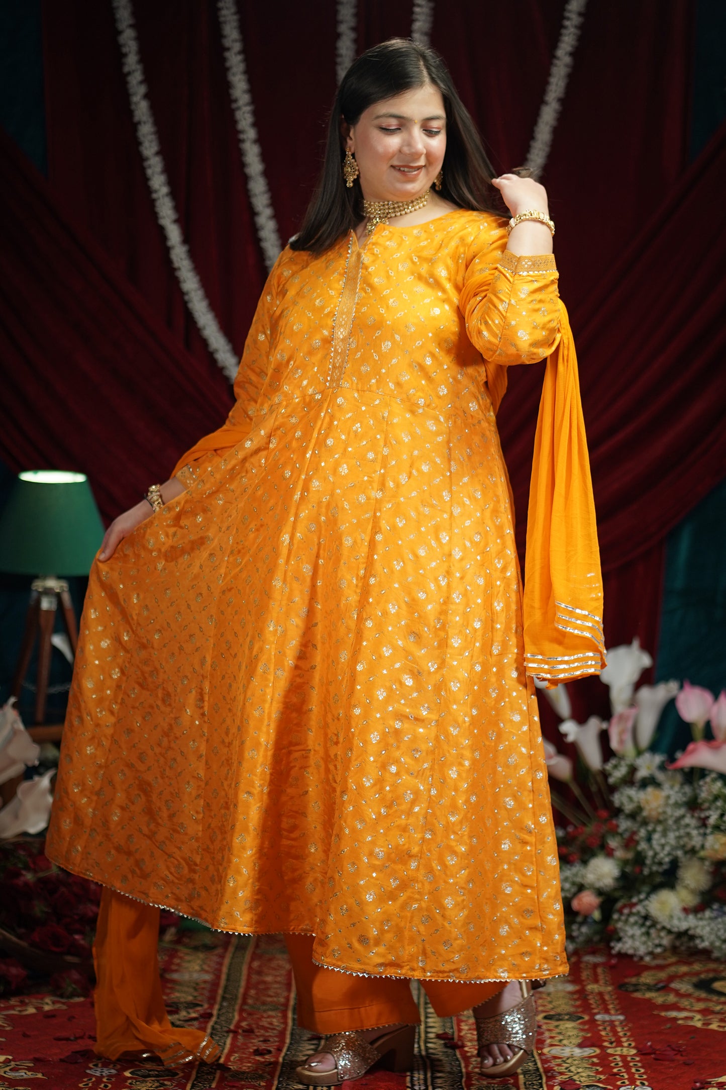 Sunny Gold Jacquard Anarkali Set