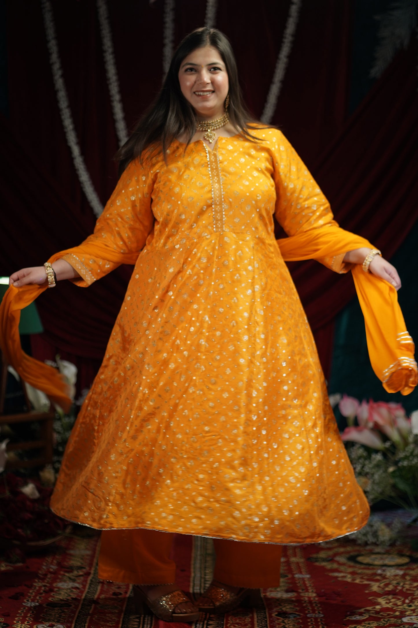 Sunny Gold Jacquard Anarkali Set