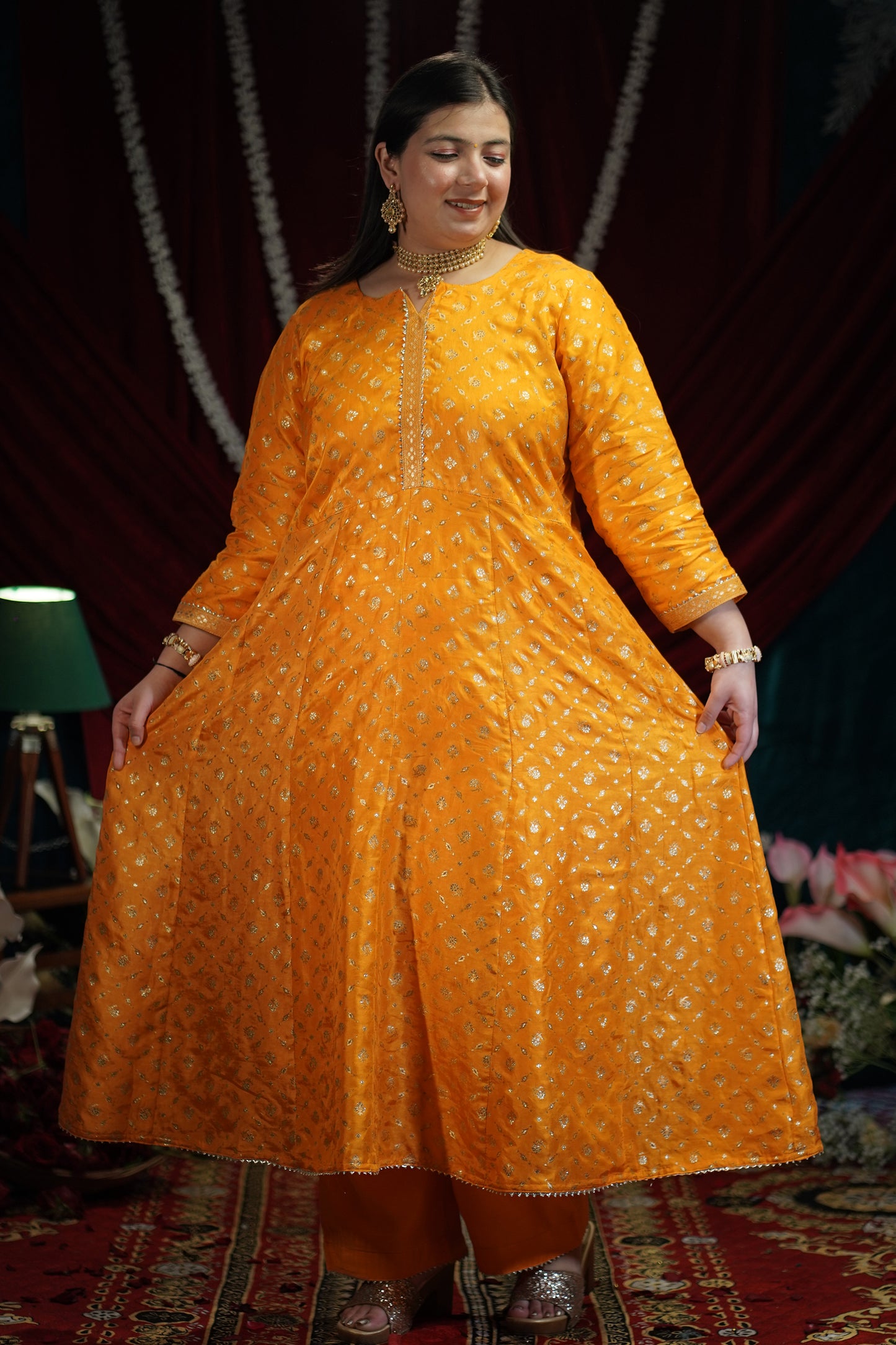 Sunny Gold Jacquard Anarkali Set