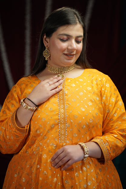 Sunny Gold Jacquard Anarkali Set