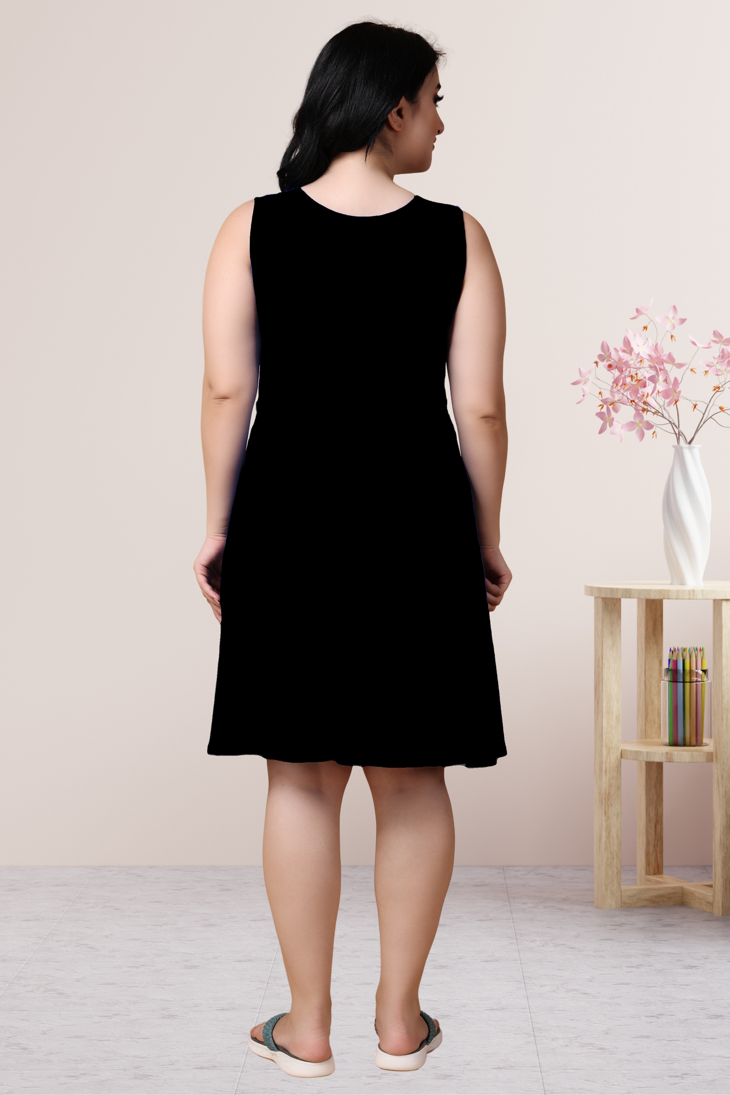 Midnight Black Rayon Short Nighty