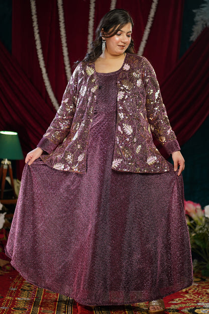 Crimson Wine Sequin Cape Set