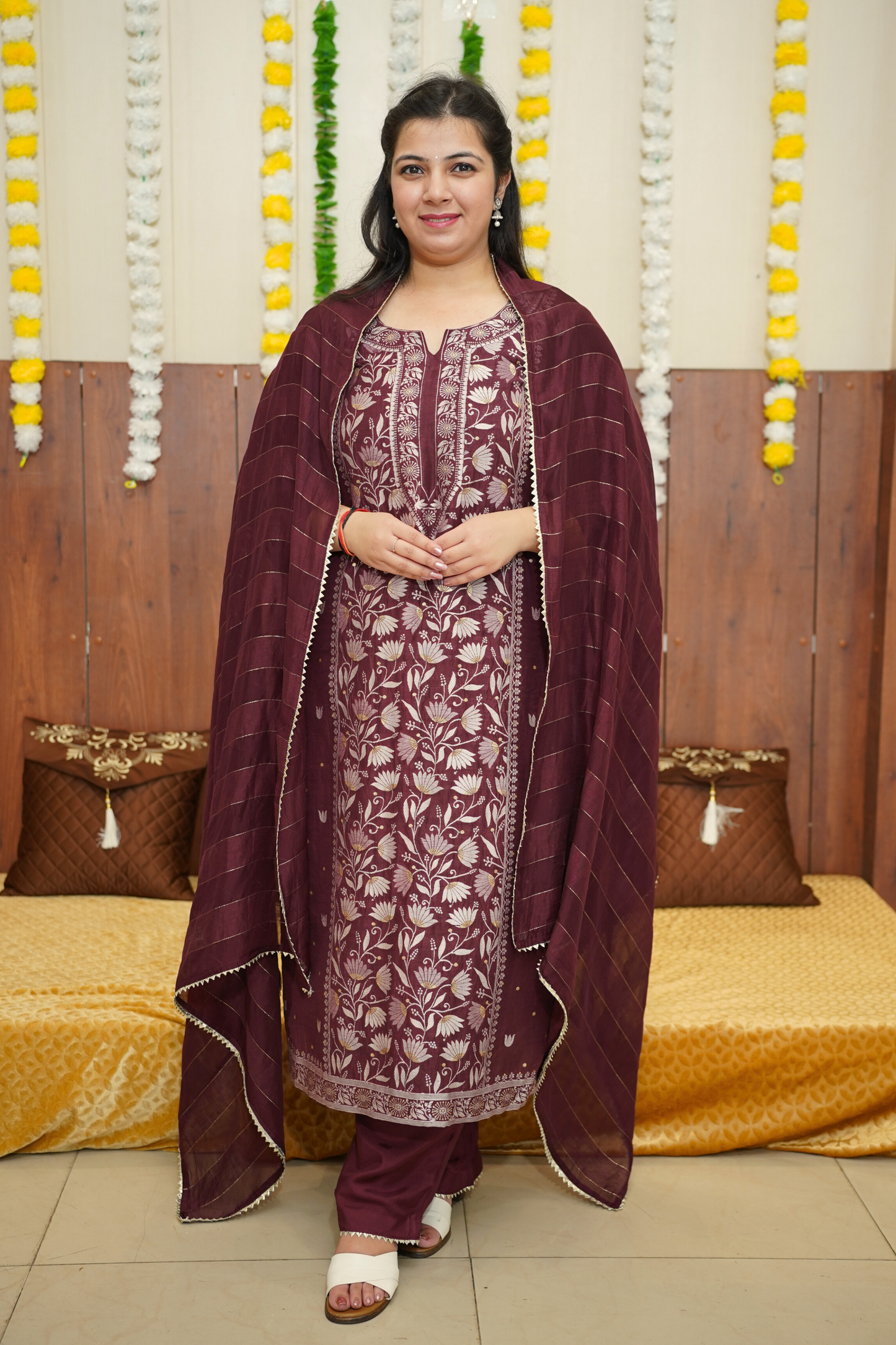 Regal Wine Jacquard Suit Set