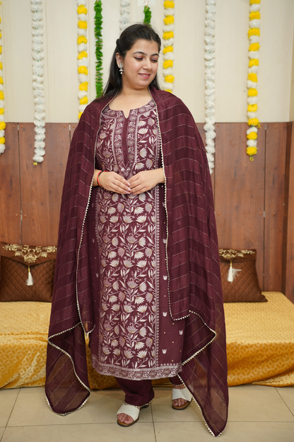 Regal Wine Jacquard Suit Set