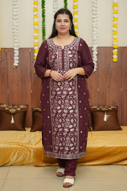 Regal Wine Jacquard Suit Set