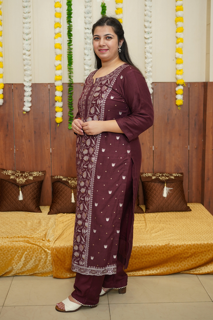 Regal Wine Jacquard Suit Set