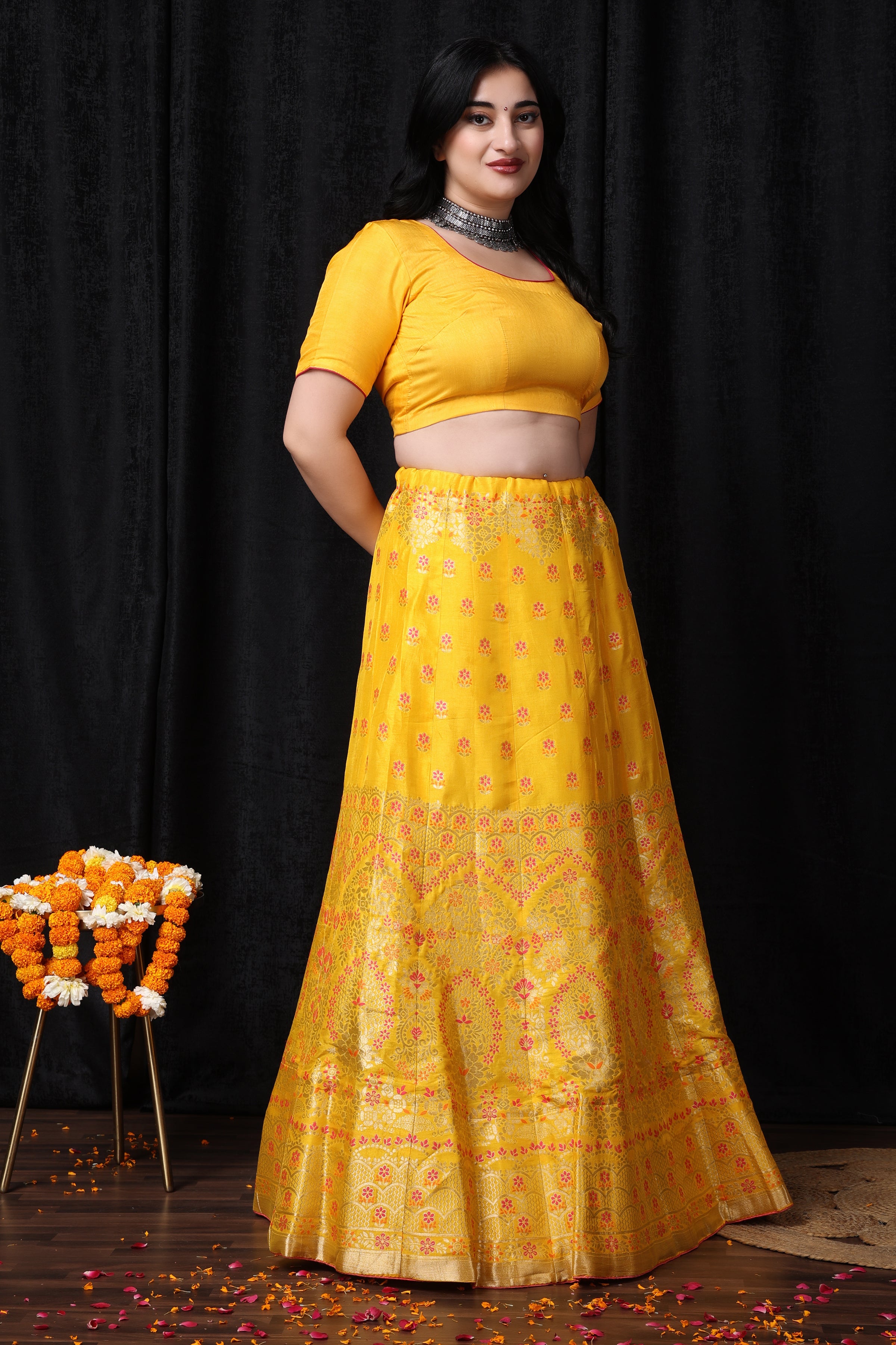 Suvarn - Orche Yellow Lehenga Blouse & Dupatta Set – Anuthi Fashion