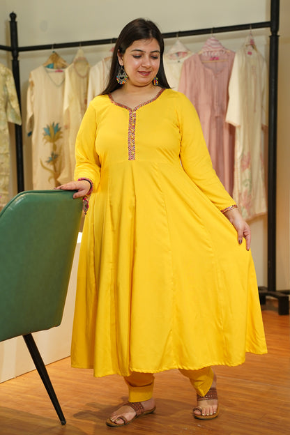 Golden Glow Rayon Anarkali Set