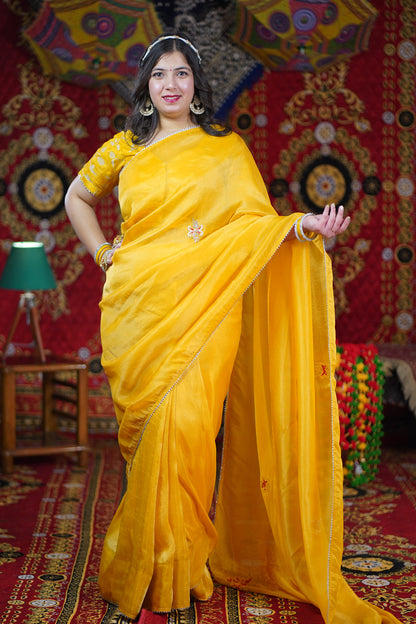 Sunehri Aabha Handcrafted Tissue Saree