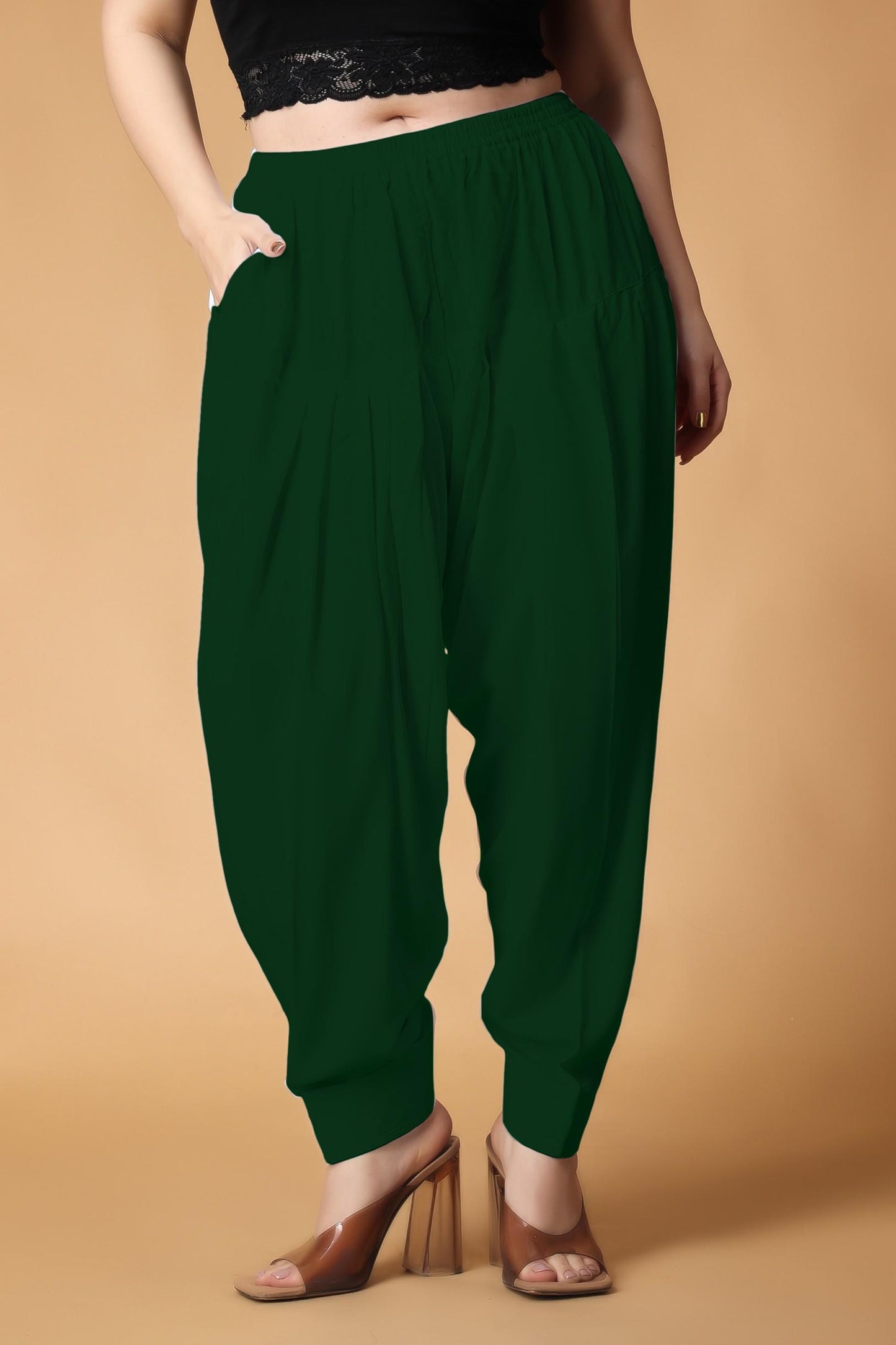 Dark Green Pleated Cotton Salwar