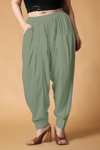 Greyish Green Pleated Cotton Salwar