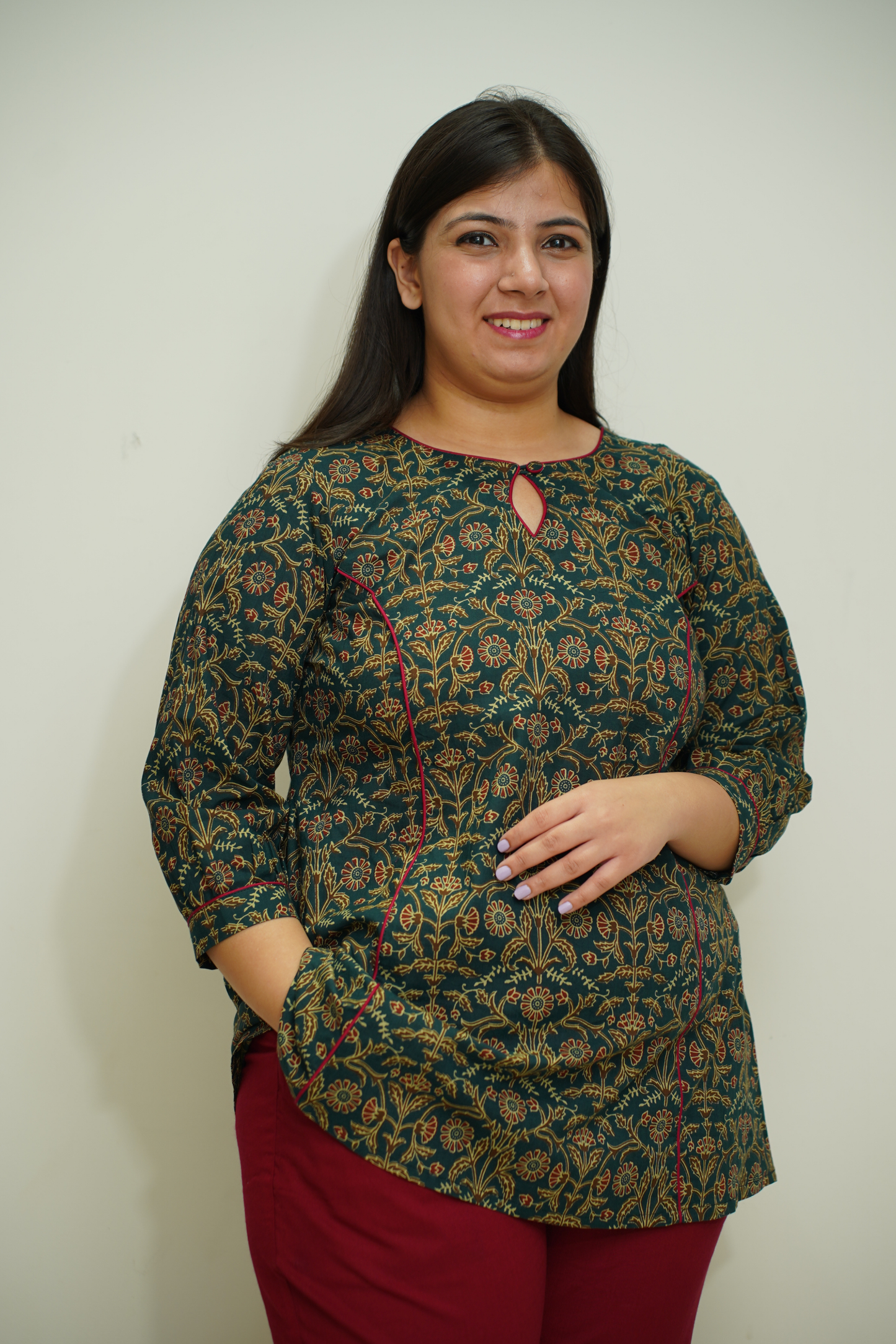 Green Jaal Printed A-Line Kurta