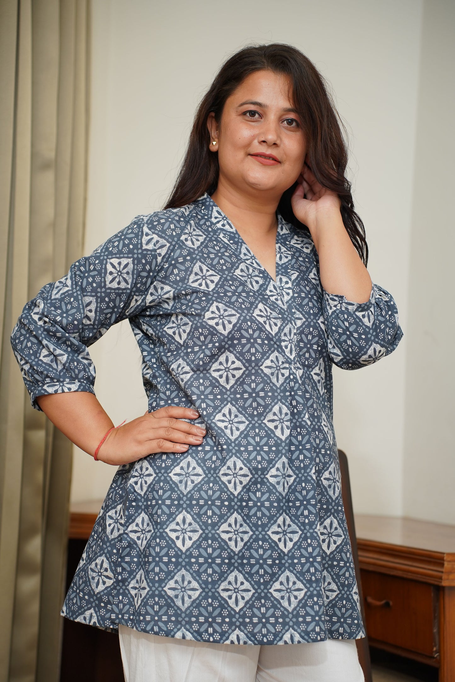 Smoke Grey Block Printed Kurta