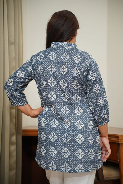 Smoke Grey Block Printed Kurta