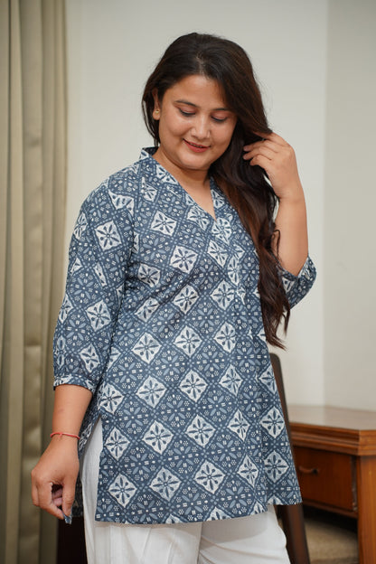 Smoke Grey Block Printed Kurta