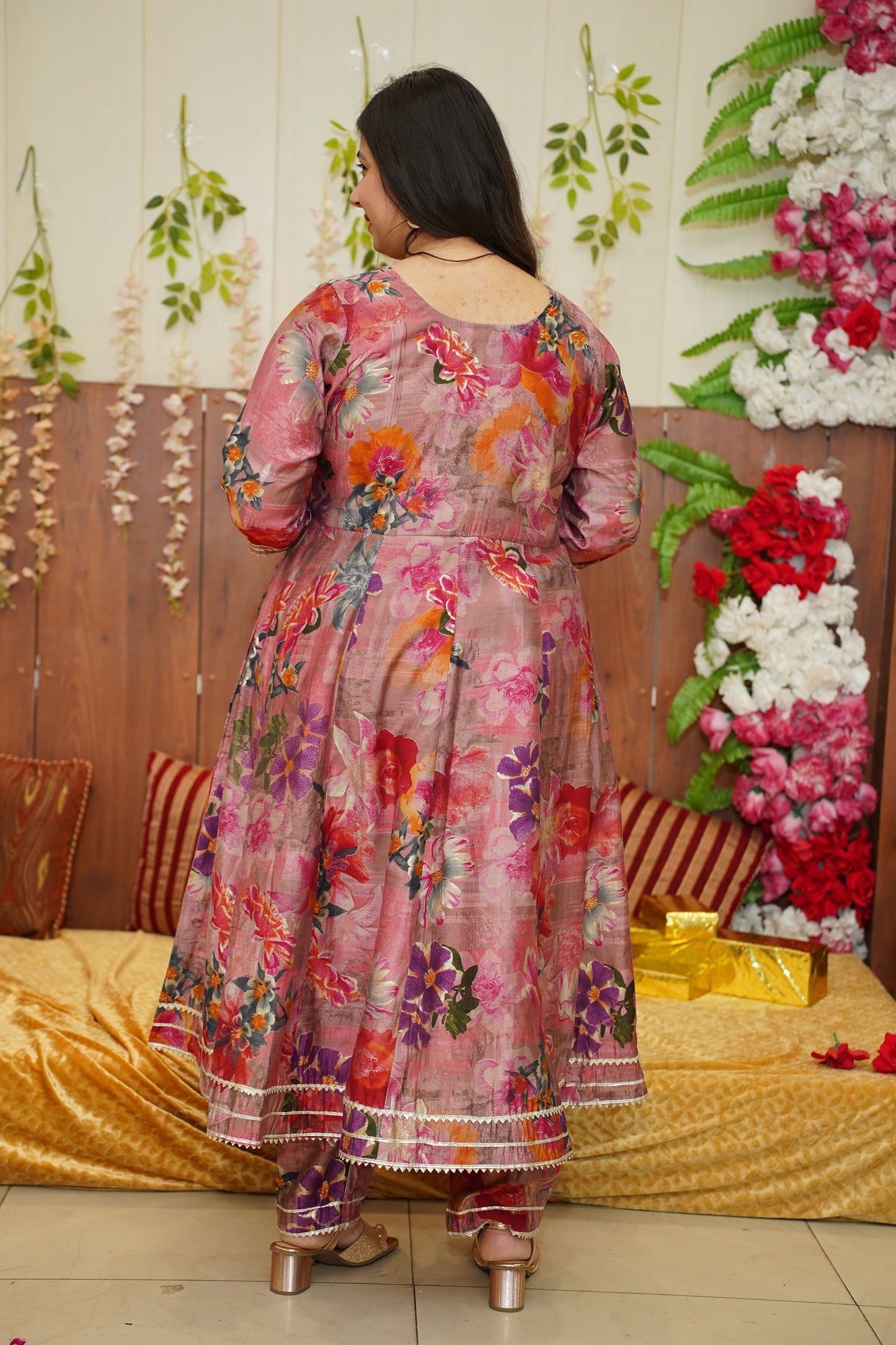 Onion Orchid Floral Anarkali Set