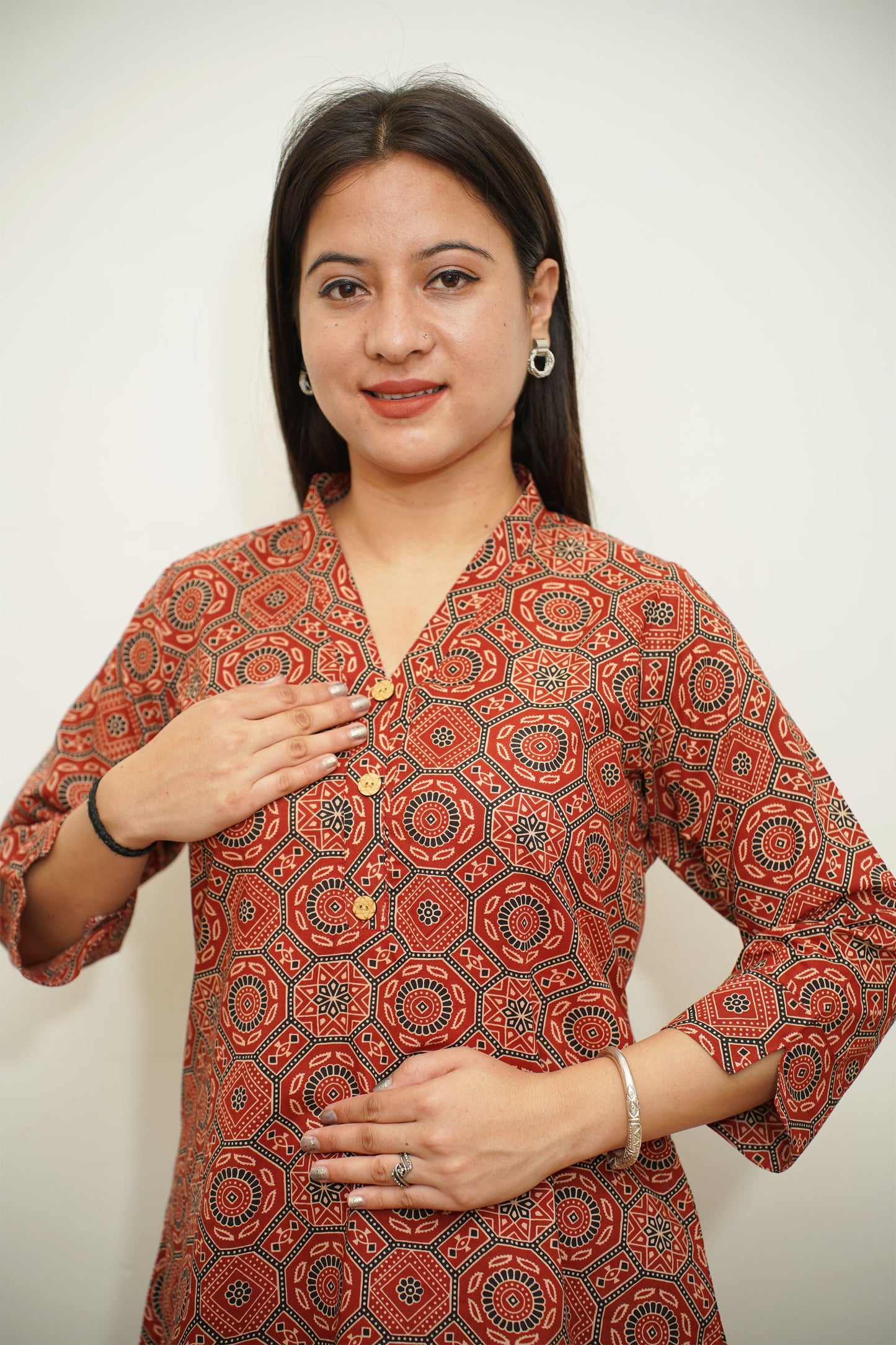 Rusty Maroon Ajrakh Cotton Kurta