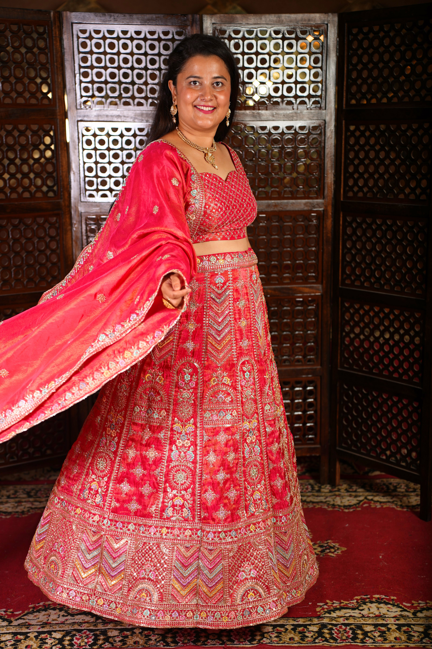 Gulabi Gajra Zari Silk Lehenga Set