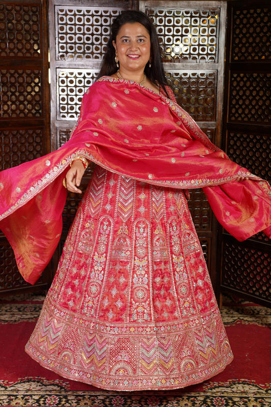 Gulabi Gajra Zari Silk Lehenga Set